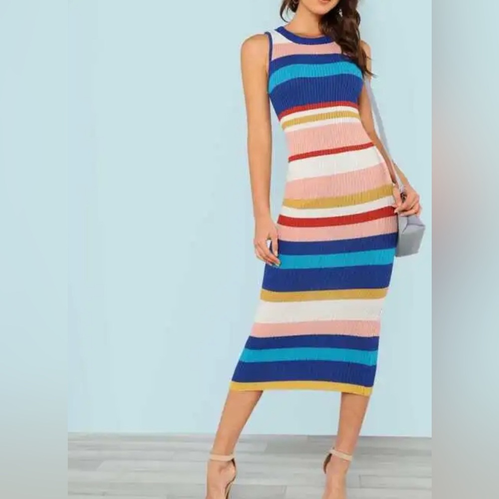 Striped Multicolor Sleeveless Dress
